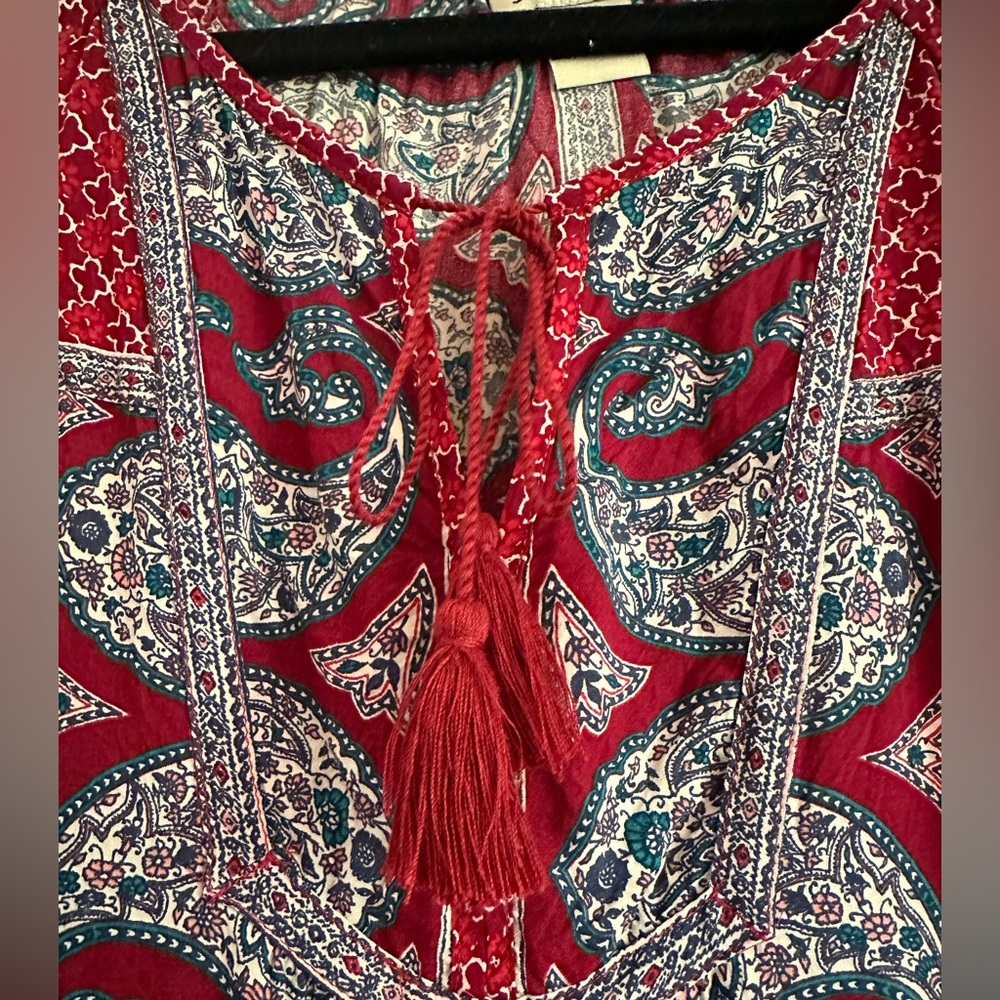 Lucky Brand Women's Red Paisley Blouse XS - Picture 4 of 10
